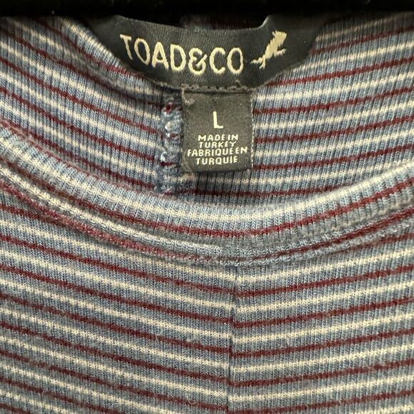 🌞 Toad & Co Daisy Rib Long Sleeve Swing Dress Size L Blue Red Stripe Pockets - Picture 7 of 7